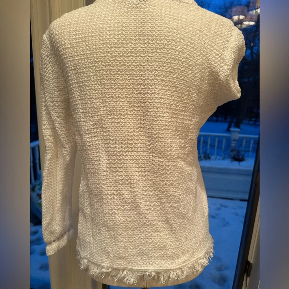 J Crew M Mercantile White Cut Out Sweater w/ Fringe In Excellent Condition! EUC - Picture 8 of 11